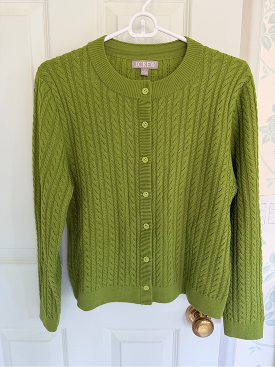 J. Crew Sweaters - J. Crew Lime Green Chartreuse Cable-Knit Button Cardigan Wool
